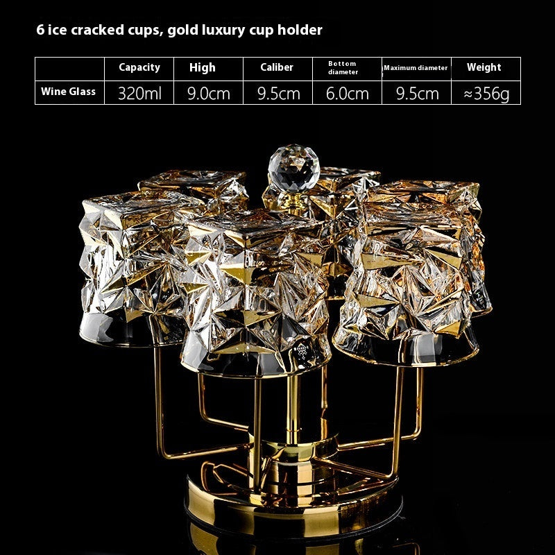 Luxury Gold Whiskey Shot Glass Wine Bottle Stainless Steel Rotating Cup Holder Gift Set Crystal Glass Wine Glass