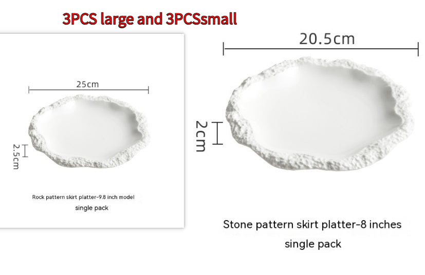 Hotel Restaurant European-style Embossed Stone Pattern Ceramic Plate