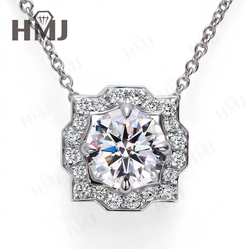 Silver Pendant Necklace for Women 1CT 2CT D Color Moissanite with GRA Certificate 925 Sterling Silver Wedding Necklace Gift