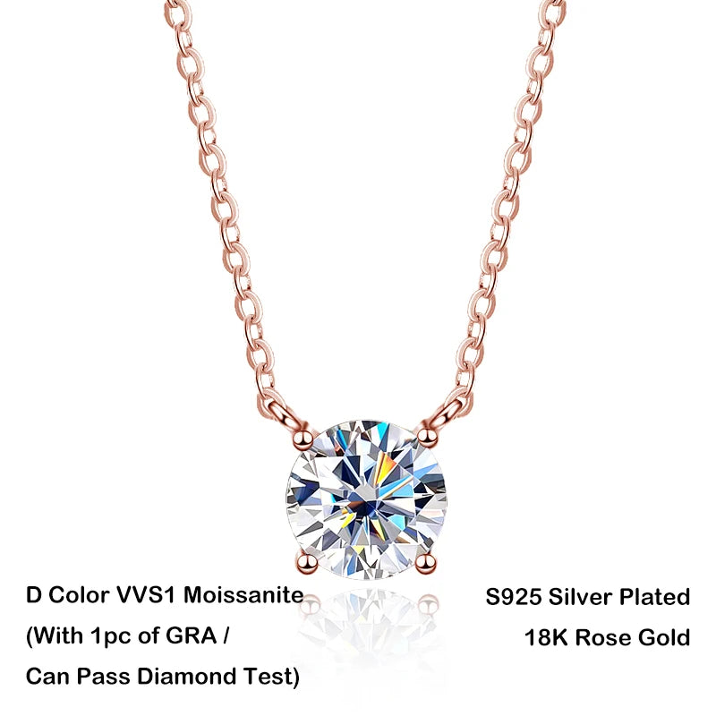 EWYA Luxury 1/2/3/5CT Real D Color Moissanite Pendant Necklace For Women Men 925 Silver Plated 18K Bridal Neck Fine Jewelry Gift