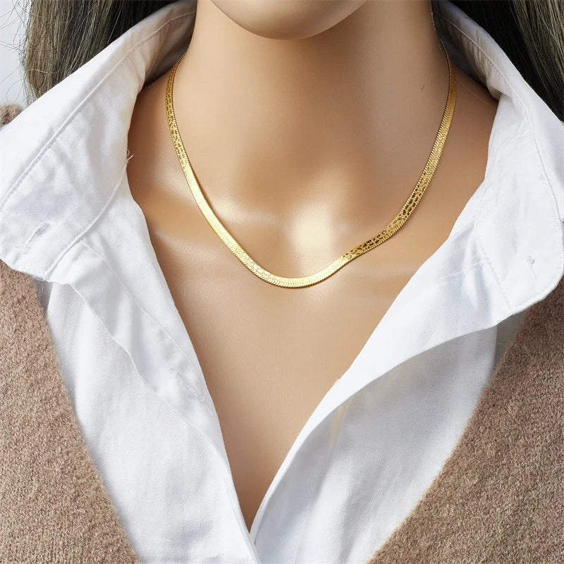 DIEYURO 316L Stainless Steel Gold Color Snake Chain Necklace Bracelets For Women Girl New Waterproof Jewelry Set Wedding Gift