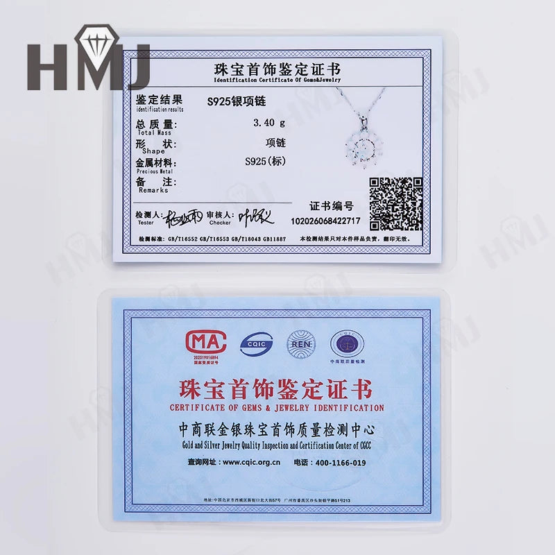 Silver Pendant Necklace for Women 1CT 2CT D Color Moissanite with GRA Certificate 925 Sterling Silver Wedding Necklace Gift