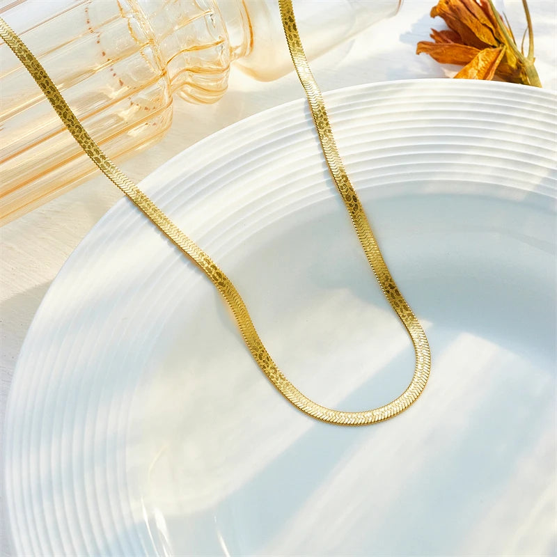 DIEYURO 316L Stainless Steel Gold Color Snake Chain Necklace Bracelets For Women Girl New Waterproof Jewelry Set Wedding Gift