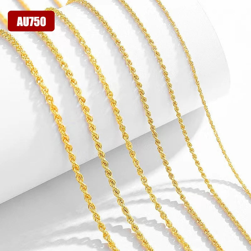 Real 18K Gold Necklace Match Pendant Chain Solid AU750 CLavicle Chain for Women Fine Jewelry Wedding Gift