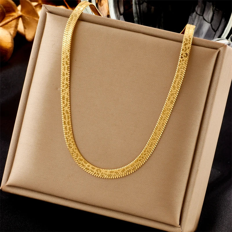 DIEYURO 316L Stainless Steel Gold Color Snake Chain Necklace Bracelets For Women Girl New Waterproof Jewelry Set Wedding Gift