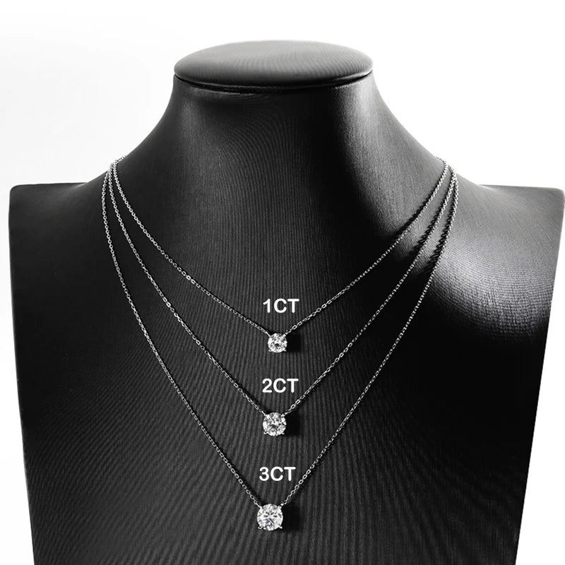 EWYA Luxury 1/2/3/5CT Real D Color Moissanite Pendant Necklace For Women Men 925 Silver Plated 18K Bridal Neck Fine Jewelry Gift