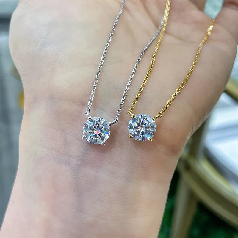 EWYA Luxury 1/2/3/5CT Real D Color Moissanite Pendant Necklace For Women Men 925 Silver Plated 18K Bridal Neck Fine Jewelry Gift