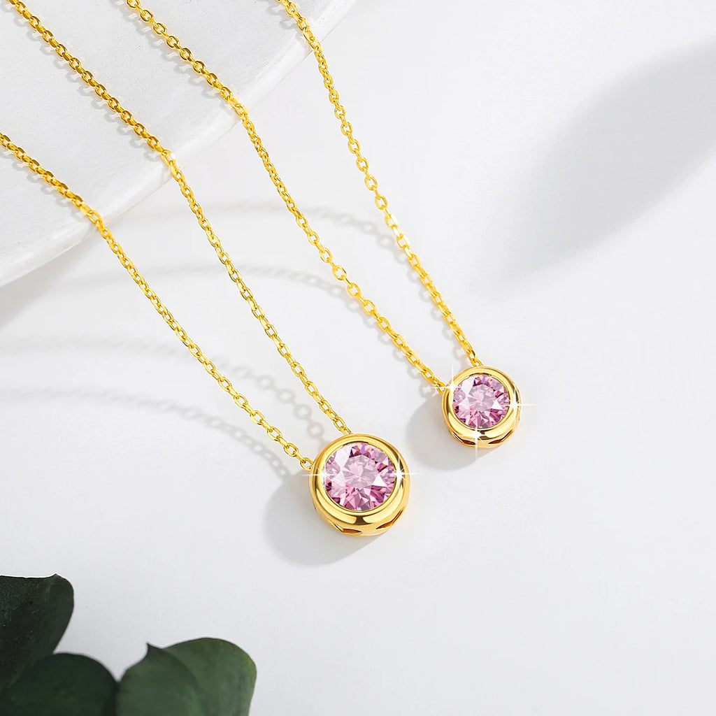 Real 18k Gold Necklace GRA Pink Moissanite Diamond Pendant 0.5ct/1ct Pure AU750 Fine Jewelry Wedding Anniversary Gift for Women
