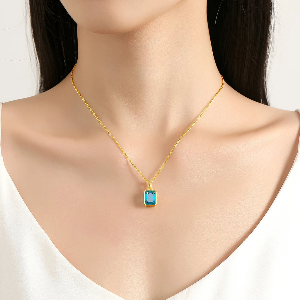 100% Real 18k Gold Necklace Pendant Women 8*10mm Blue Stone AU750 K Gold Jewelry With Certificate Wedding Anniversary Gift Sale