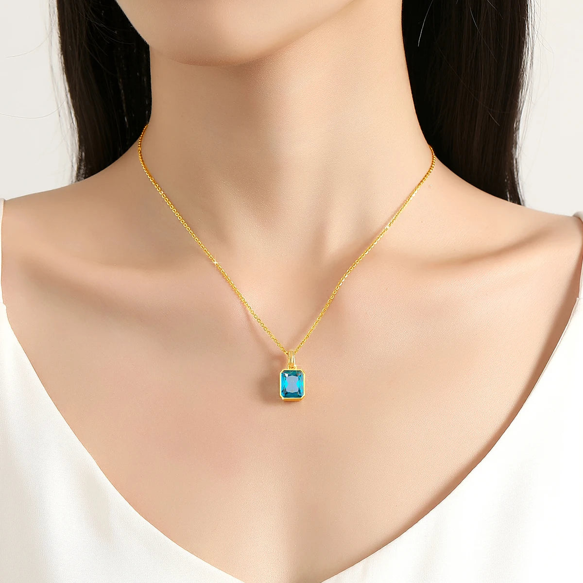 100% Real 18k Gold Necklace Pendant Women 8*10mm Blue Stone AU750 K Gold Jewelry With Certificate Wedding Anniversary Gift Sale