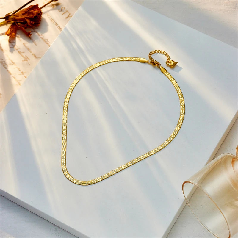 DIEYURO 316L Stainless Steel Gold Color Snake Chain Necklace Bracelets For Women Girl New Waterproof Jewelry Set Wedding Gift