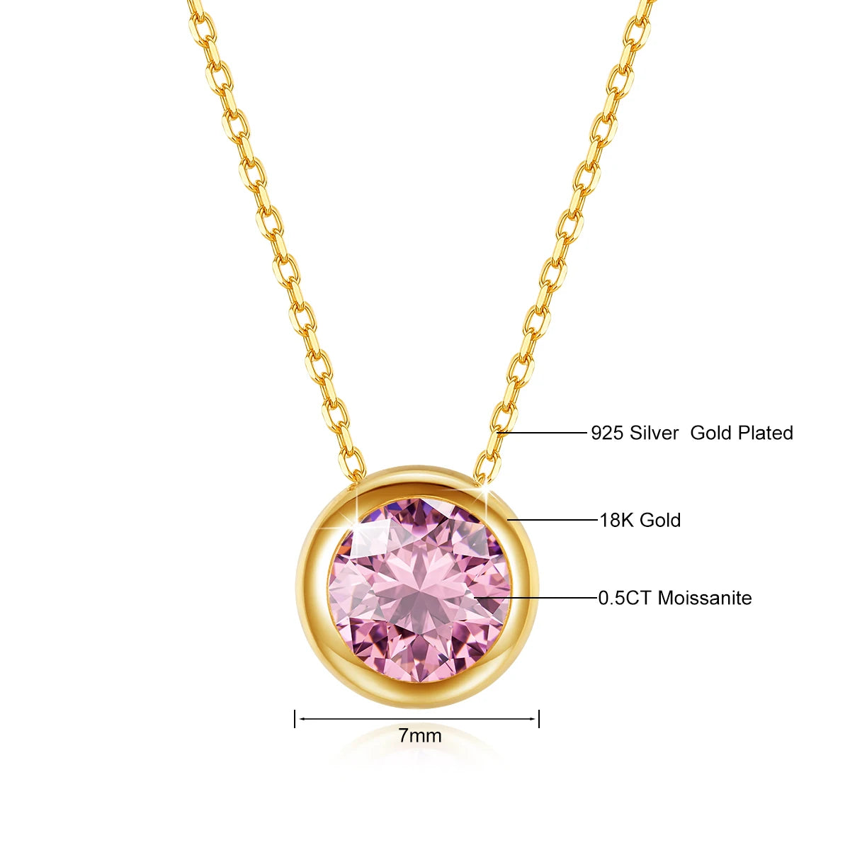 Real 18k Gold Necklace GRA Pink Moissanite Diamond Pendant 0.5ct/1ct Pure AU750 Fine Jewelry Wedding Anniversary Gift for Women