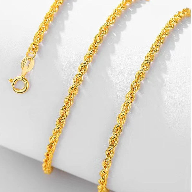 Real 18K Gold Necklace Match Pendant Chain Solid AU750 CLavicle Chain for Women Fine Jewelry Wedding Gift