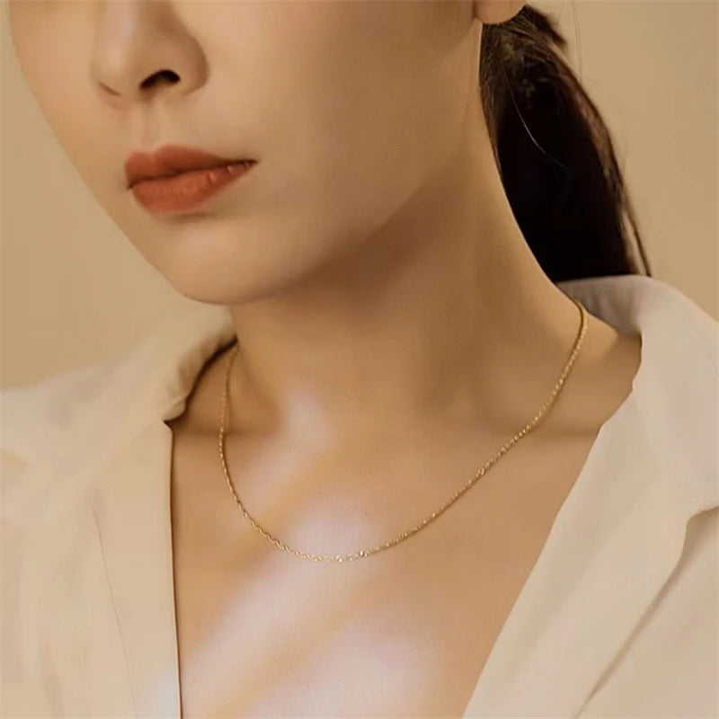 Real 18K Gold Necklace Match Pendant Chain Solid AU750 CLavicle Chain for Women Fine Jewelry Wedding Gift