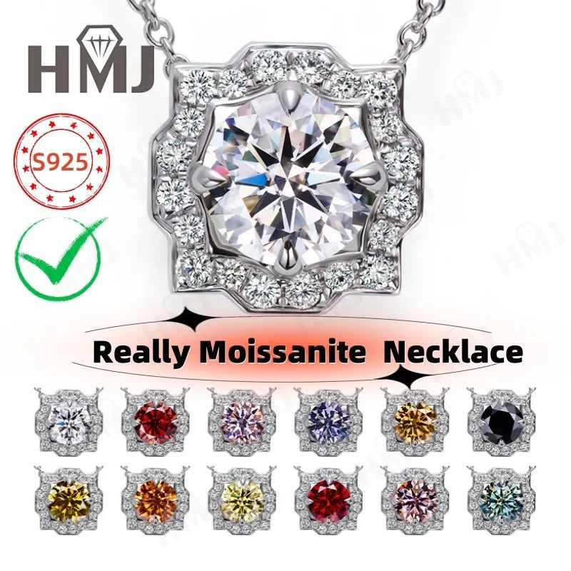 Silver Pendant Necklace for Women 1CT 2CT D Color Moissanite with GRA Certificate 925 Sterling Silver Wedding Necklace Gift