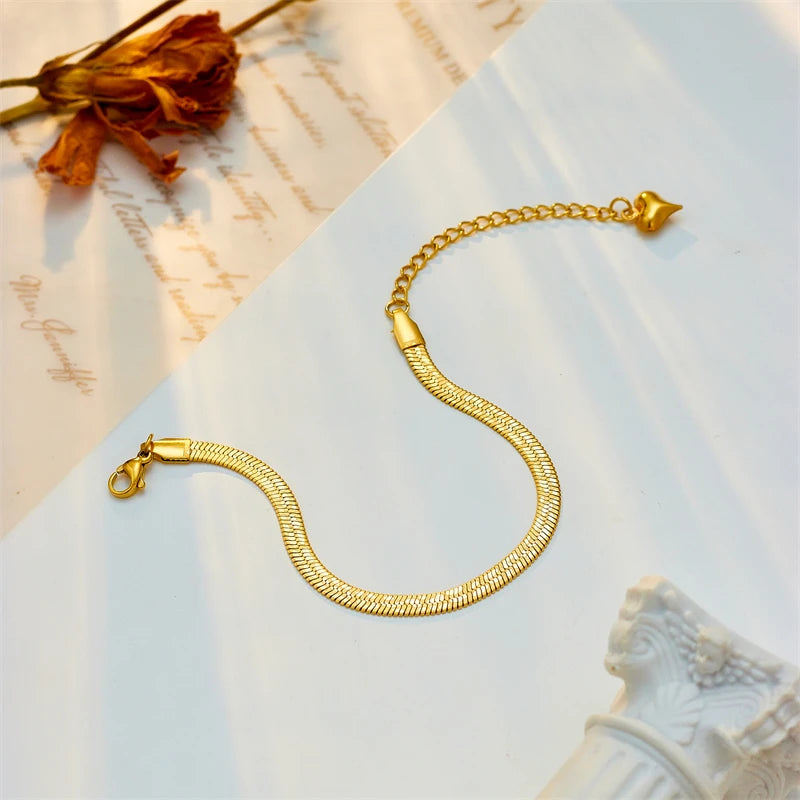 DIEYURO 316L Stainless Steel Gold Color Snake Chain Necklace Bracelets For Women Girl New Waterproof Jewelry Set Wedding Gift