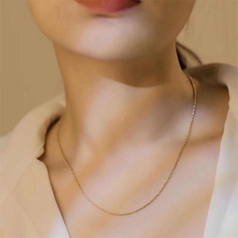 Real 18K Gold Necklace Match Pendant Chain Solid AU750 CLavicle Chain for Women Fine Jewelry Wedding Gift