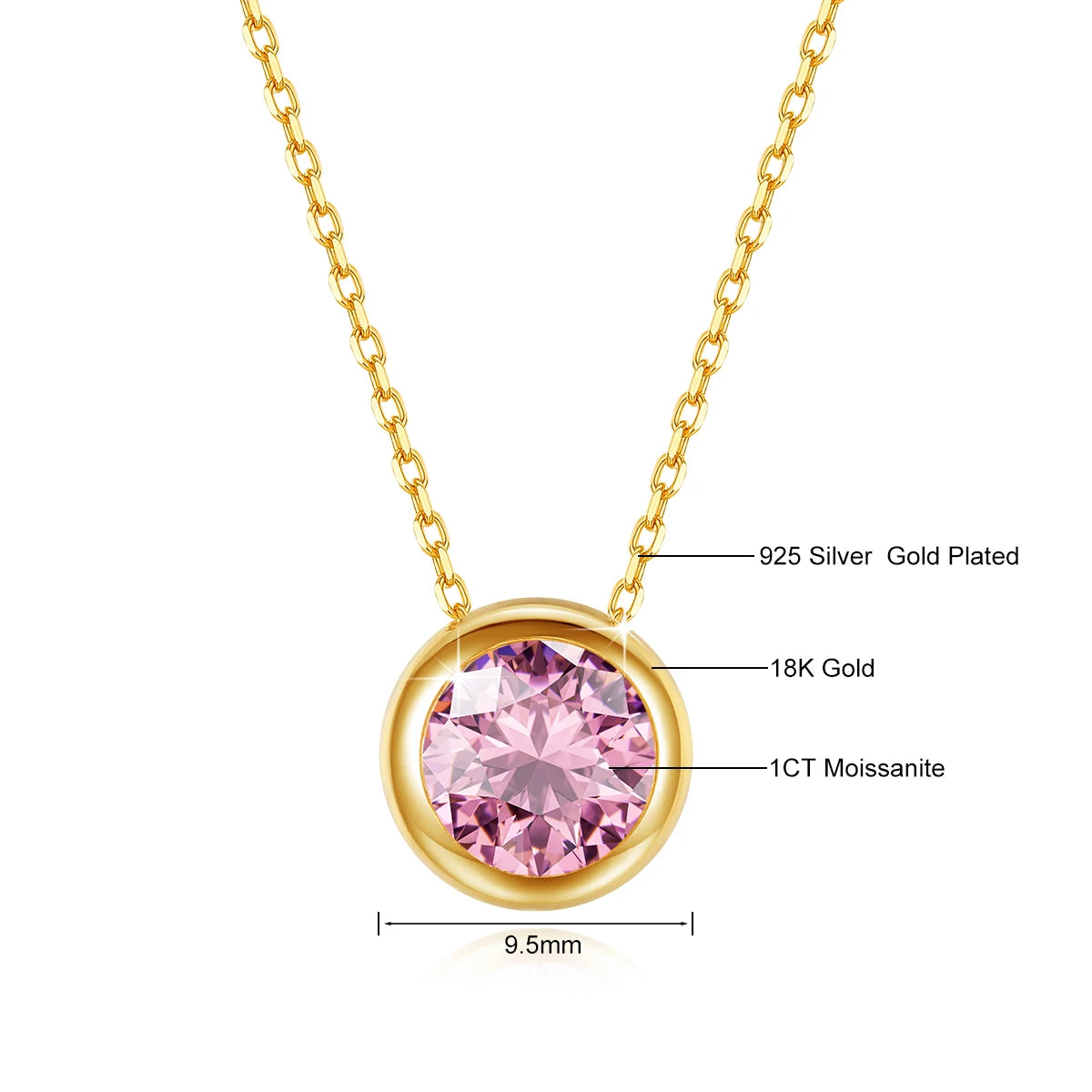 Real 18k Gold Necklace GRA Pink Moissanite Diamond Pendant 0.5ct/1ct Pure AU750 Fine Jewelry Wedding Anniversary Gift for Women