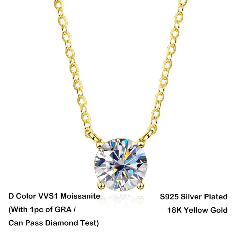 EWYA Luxury 1/2/3/5CT Real D Color Moissanite Pendant Necklace For Women Men 925 Silver Plated 18K Bridal Neck Fine Jewelry Gift