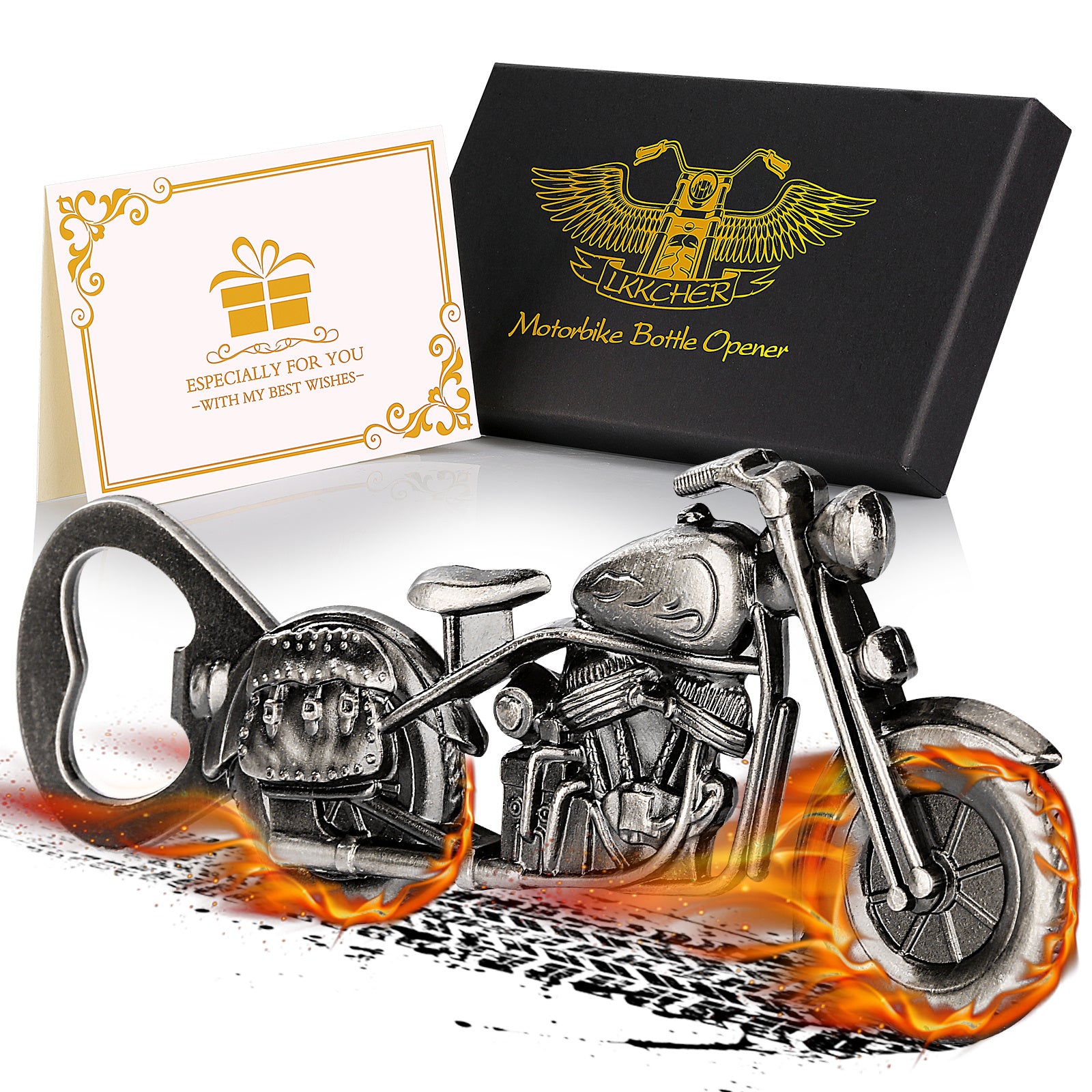 Old Style Motorcycle Beer Bottle Opener Black Gift Box With Greeting Card, Exclusive Gift For Motorcycle Enthusiasts, Bar Tool For Beer Enthusiasts, Ideal Choice For Home And Bar Use