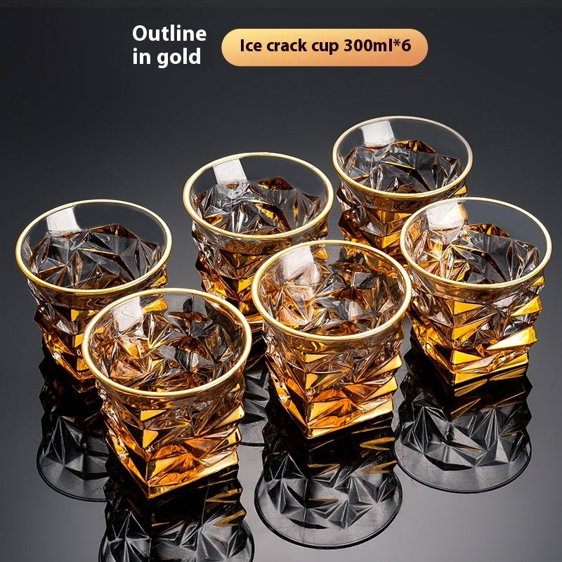 Luxury Gold Whiskey Shot Glass Wine Bottle Stainless Steel Rotating Cup Holder Gift Set Crystal Glass Wine Glass