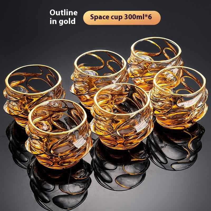 Luxury Gold Whiskey Shot Glass Wine Bottle Stainless Steel Rotating Cup Holder Gift Set Crystal Glass Wine Glass